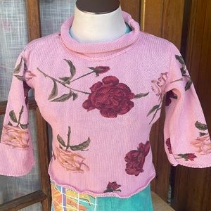 Vintage STAMP Knit Sweater Sz 2T Floral Roses Retro